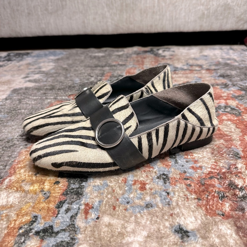 Zebra Print Flats with Black Strap